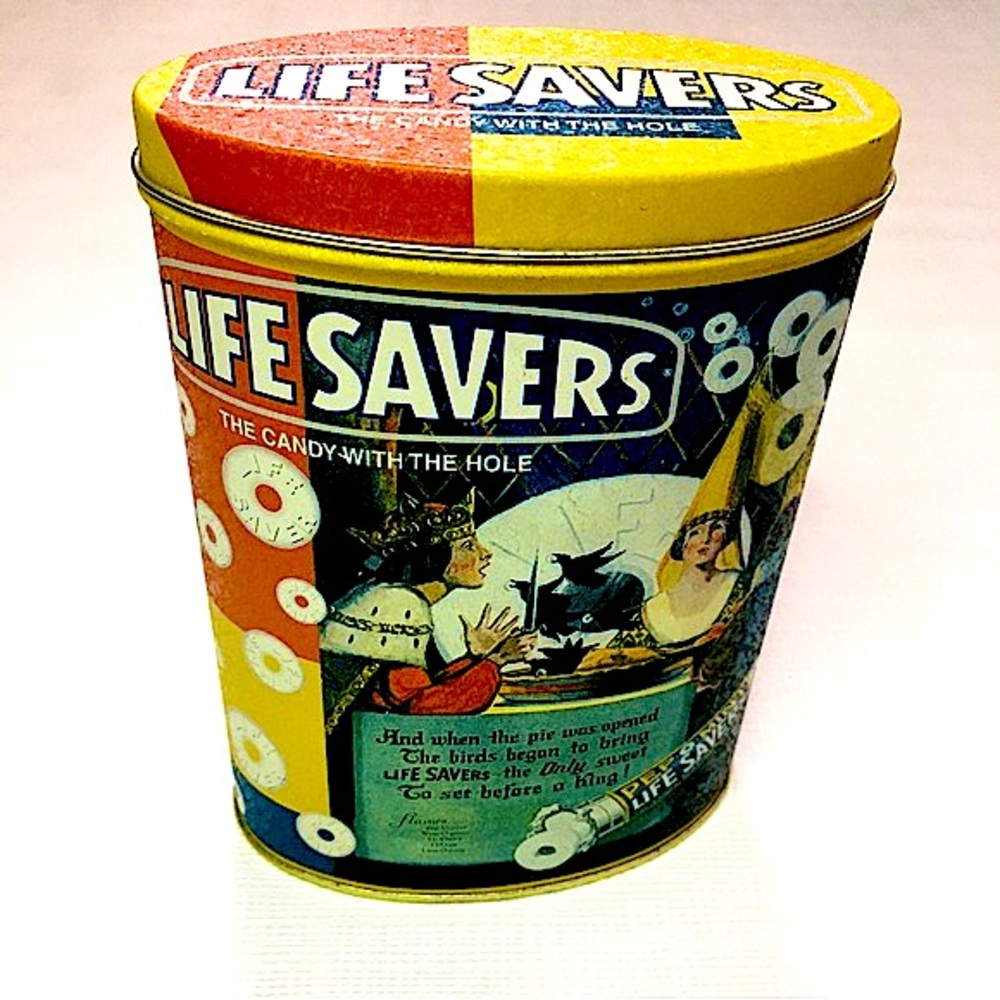 Vintage Lifesavers Cannister with Lid 1999 Tin Box Company 6 In Tall
